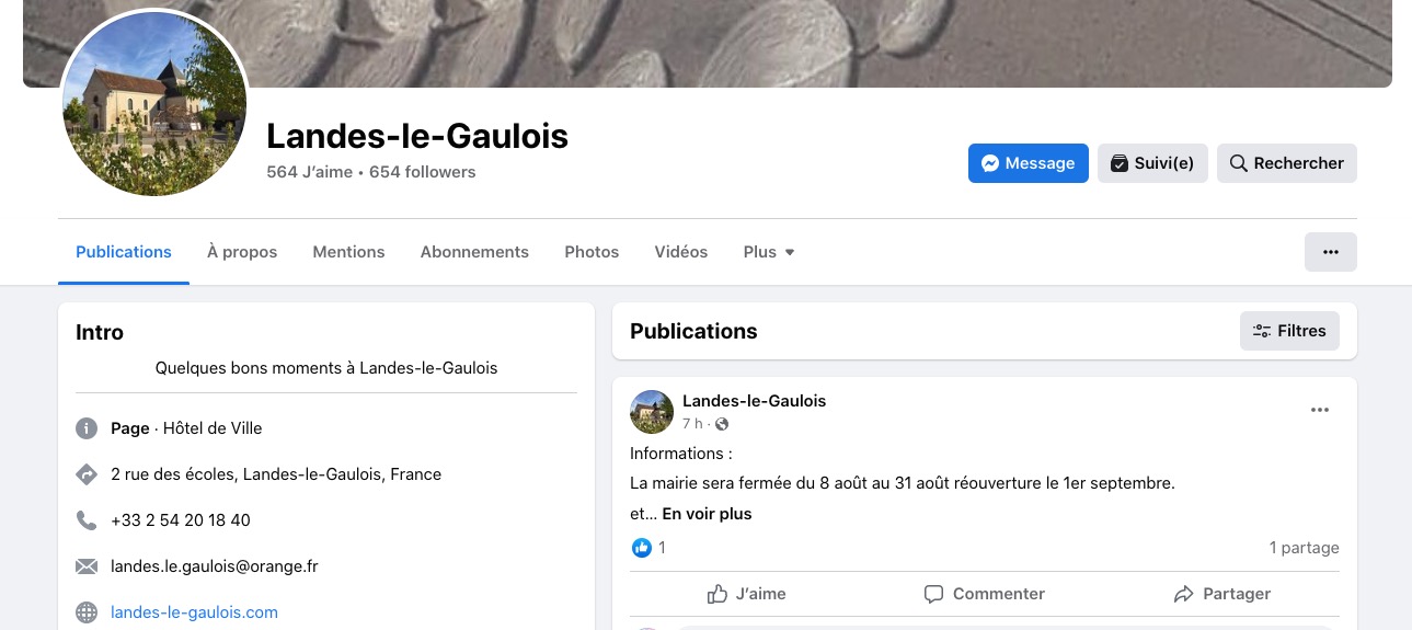 Facebook mairie de Landes le Gaulois