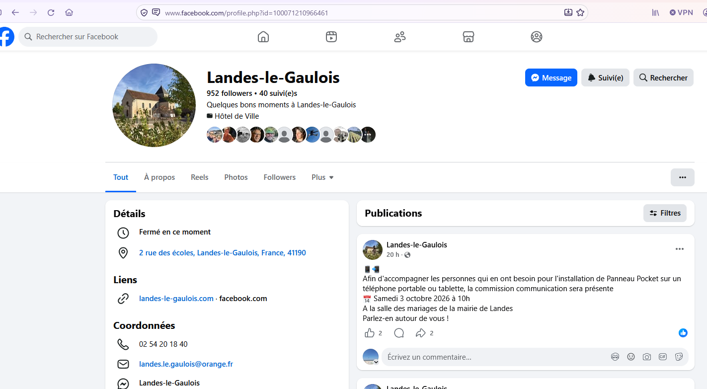 Facebook mairie de Landes le Gaulois